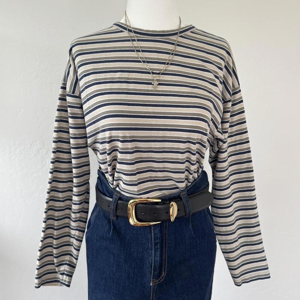 Vintage grunge khaki green & beige striped longsleeve